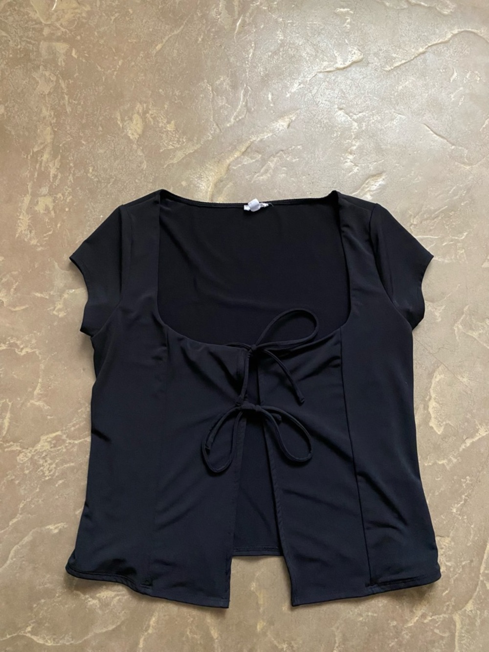 Garage Black Short Sleeve Tie-Front Crop Top